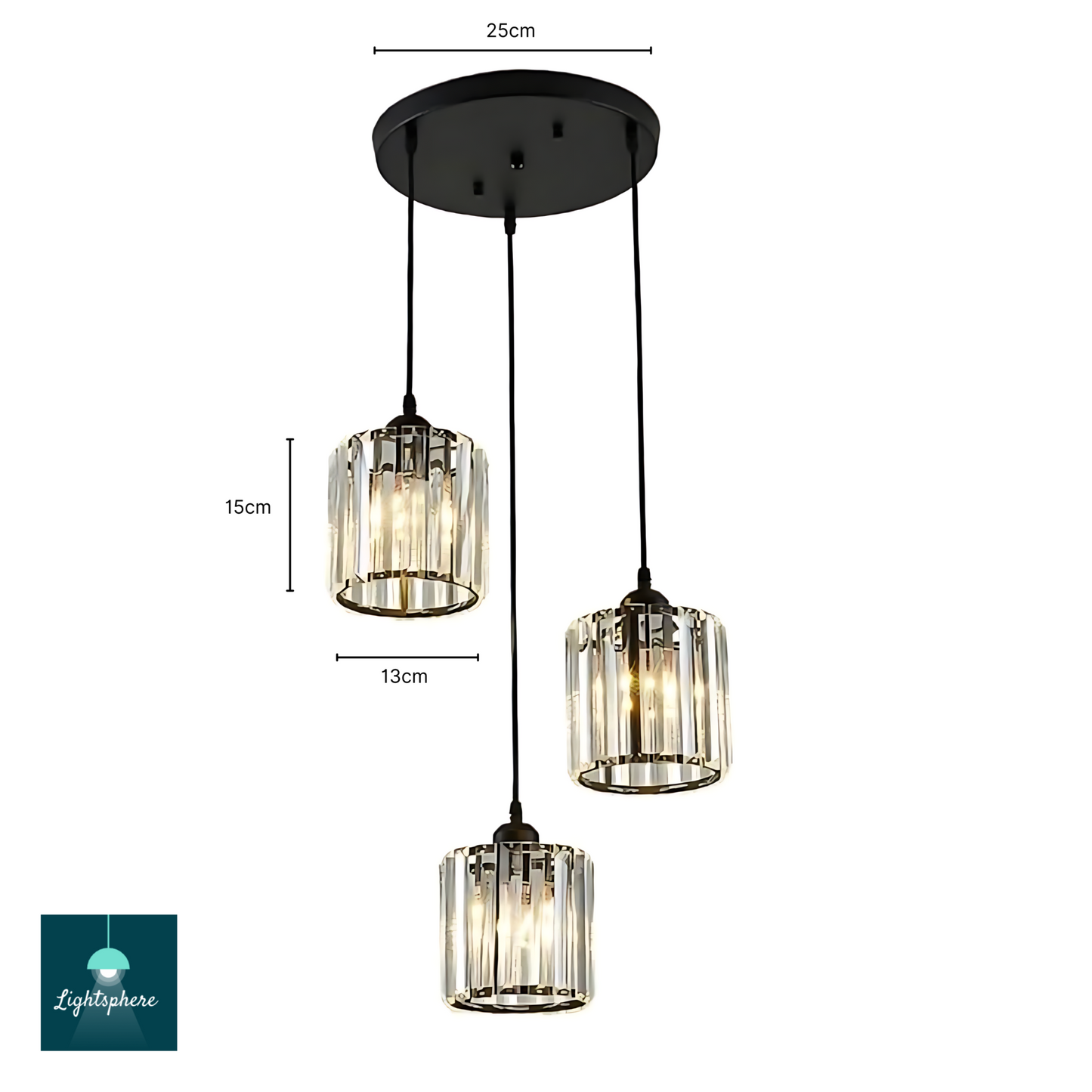 Triple crystal pendant light set