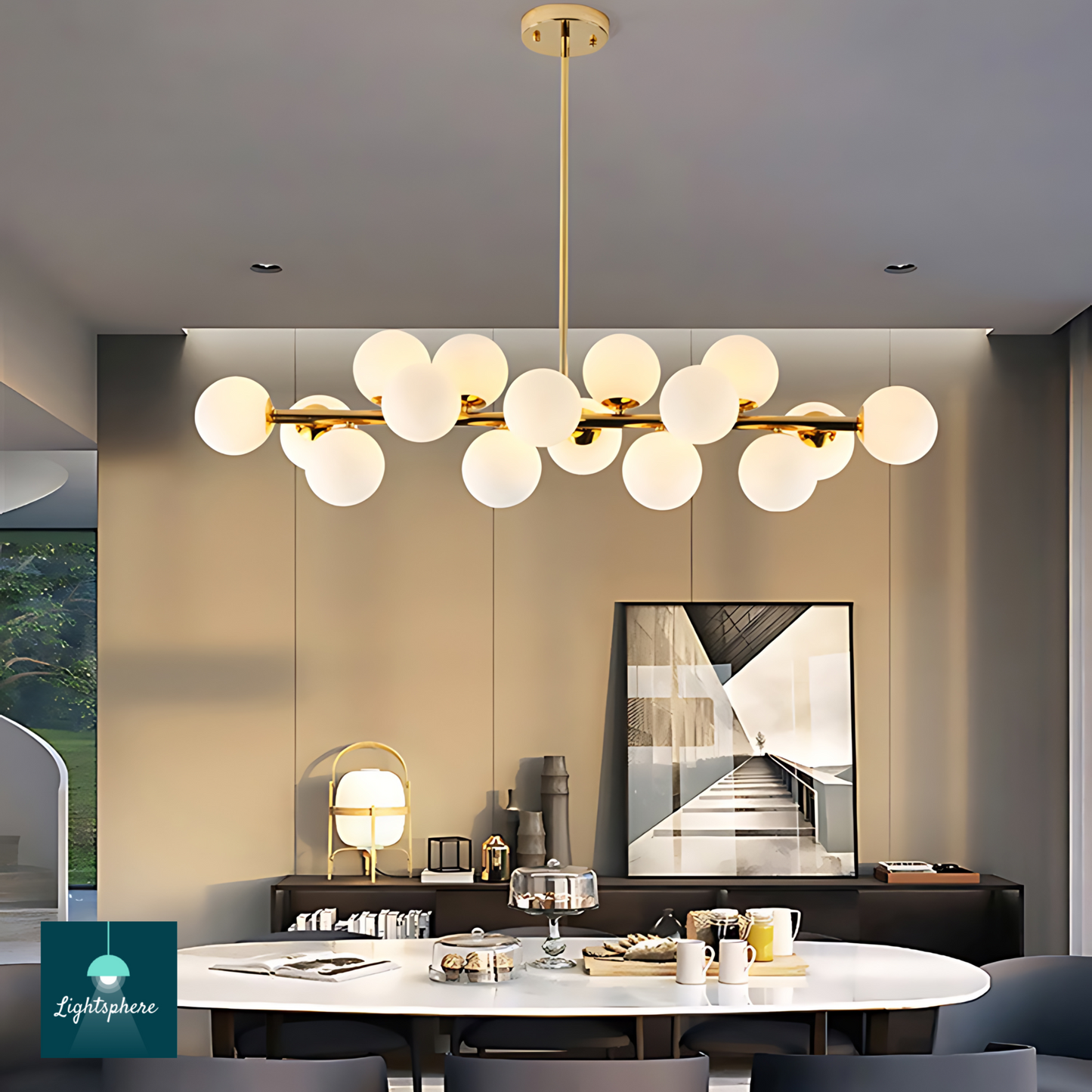 Elegant chandelier for dining room with multiple globe lights