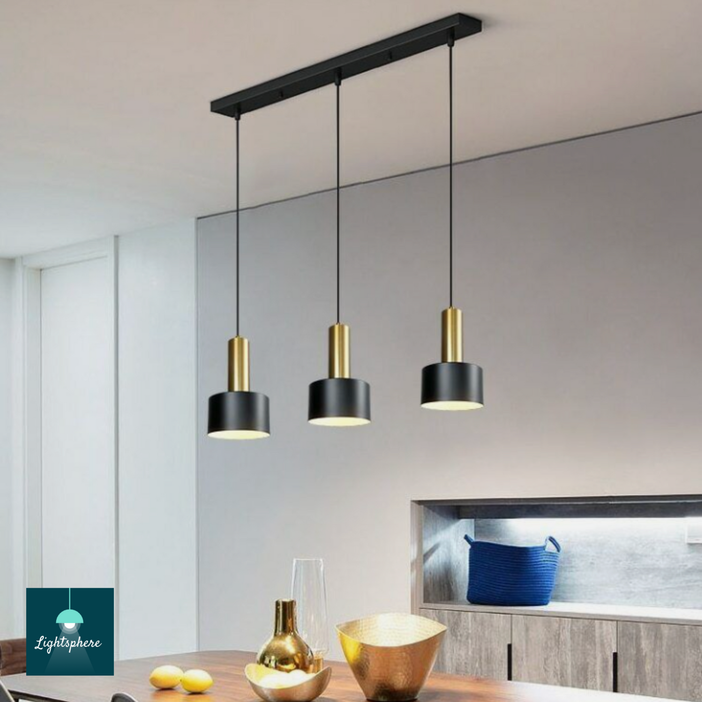 Elegant kitchen pendant lighting in black and gold
