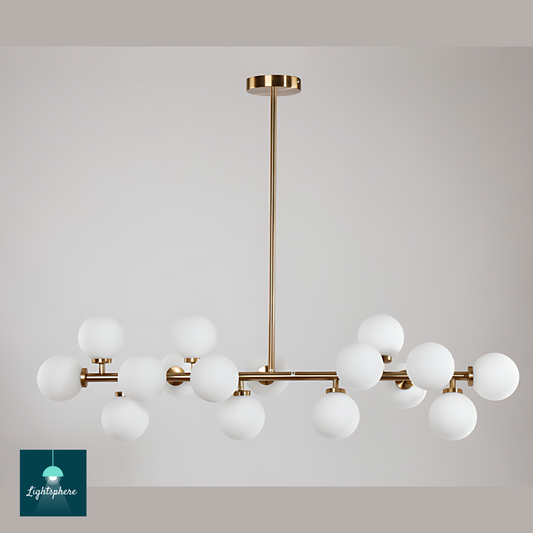 Modern dining room chandelier with gold and frosted globes